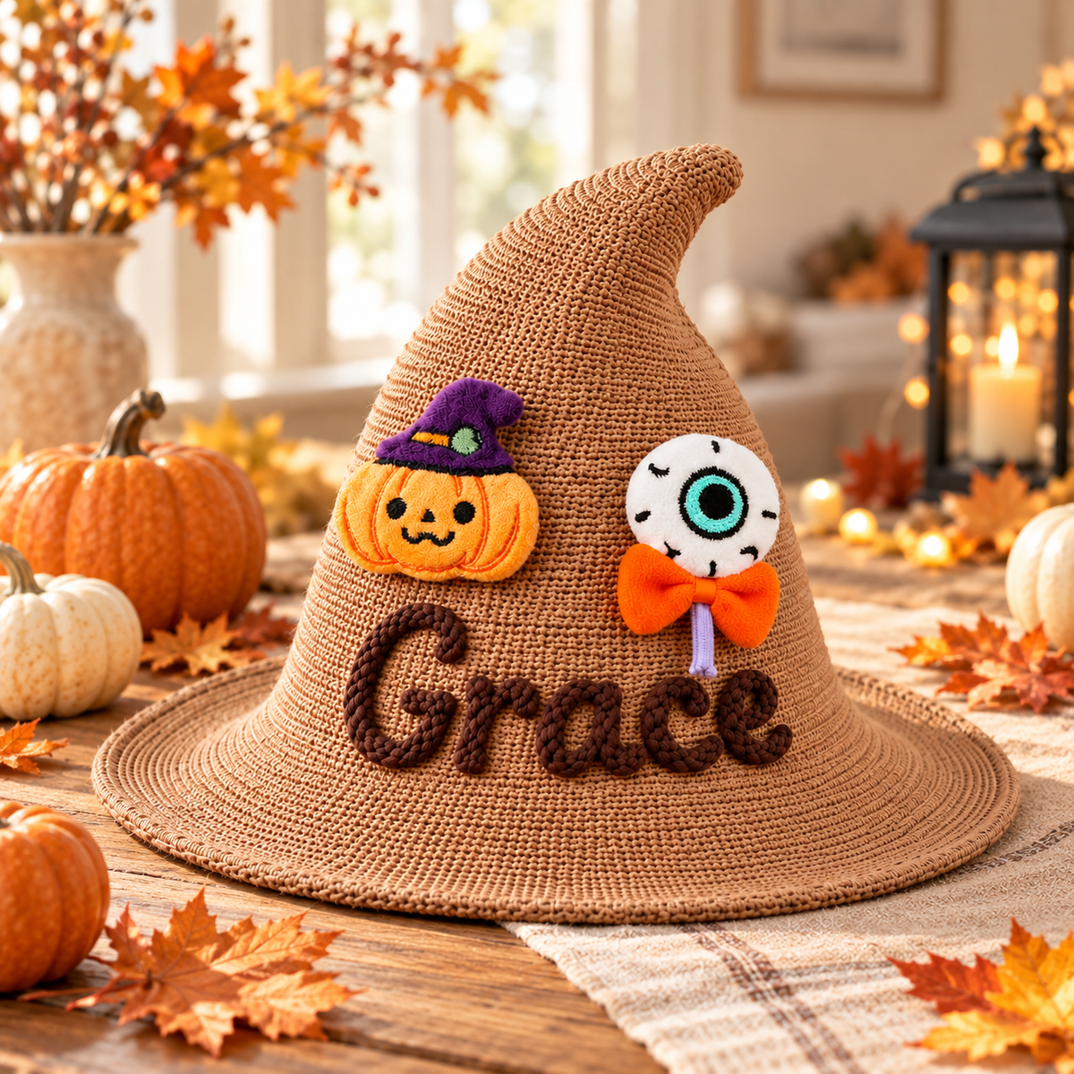 Personalized Halloween Witch Hat with Embroidered Name Design