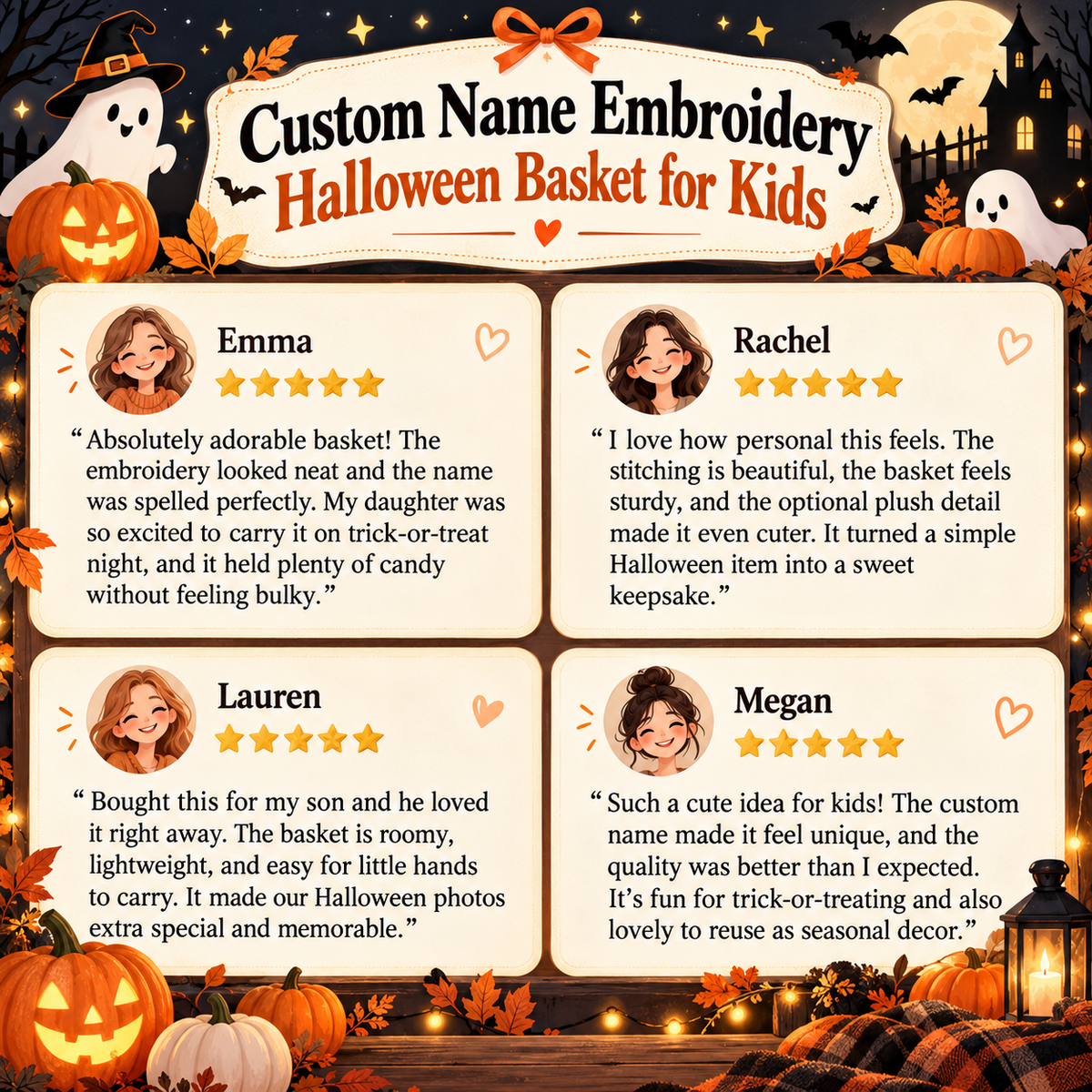 Custom Name Embroidery Halloween Basket for Kids