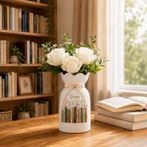 Personalized Vintage Bookshelf Library Ceramic Flower Vase – Book Lover Gift
