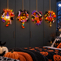 Illuminated Halloween Pumpkin Garland for Festive Door Hanging Decoration