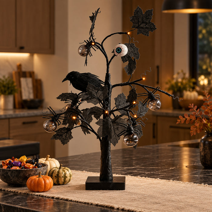 Lighted Black Halloween Eyeball Tree Spooky Tabletop Decor