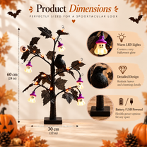 Halloween Black Lighted Tree with Crow & Eyeball Decor