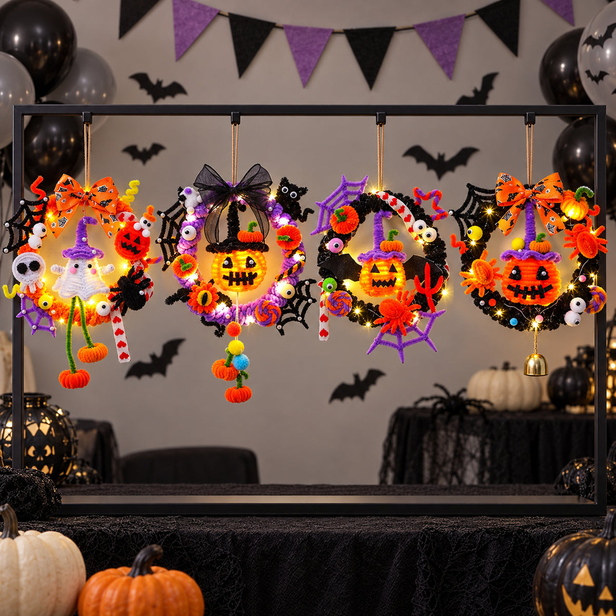 Illuminated Halloween Pumpkin Garland for Festive Door Hanging Decoration