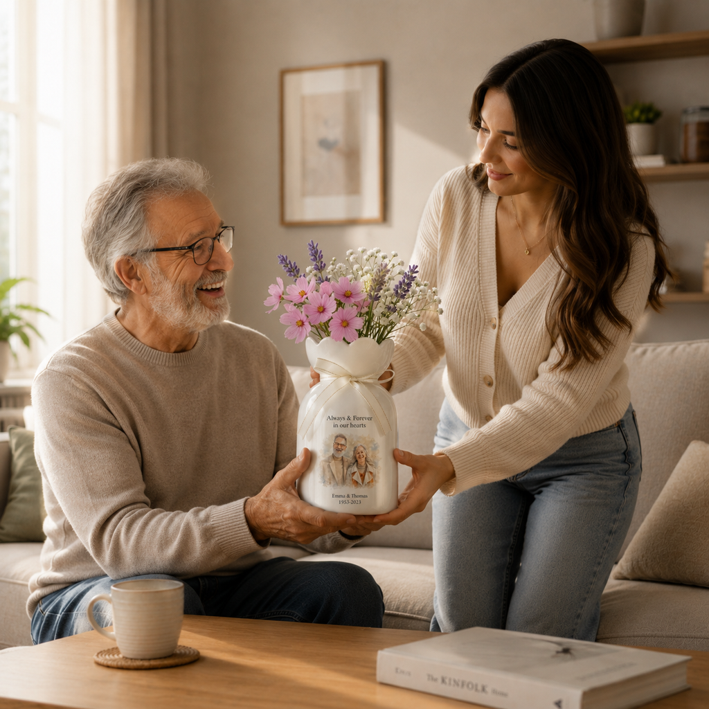 Personalized In Loving Memory Ceramic Flower Vase – Custom Photo Memorial Gift