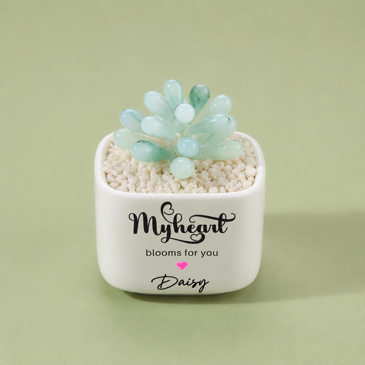 Glass Plant Pot – Personalized Name Mini Flower or Cactus Ornament, Teacher Appreciation Gift & Desk Decoration