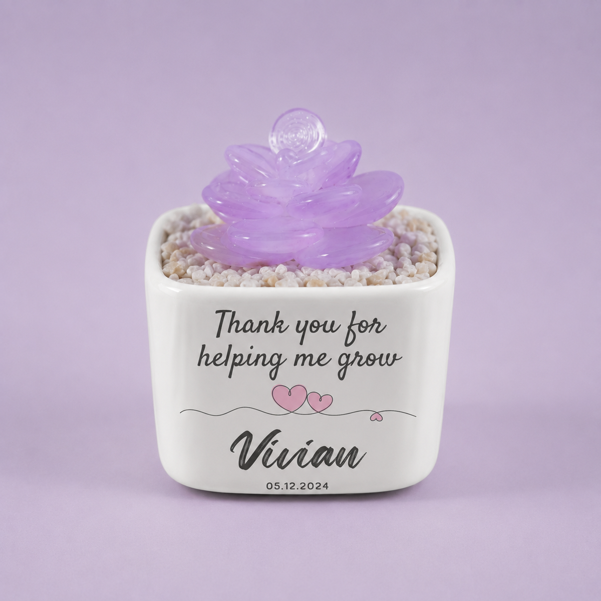 Glass Plant Pot – Personalized Name Mini Flower or Cactus Ornament, Teacher Appreciation Gift & Desk Decoration