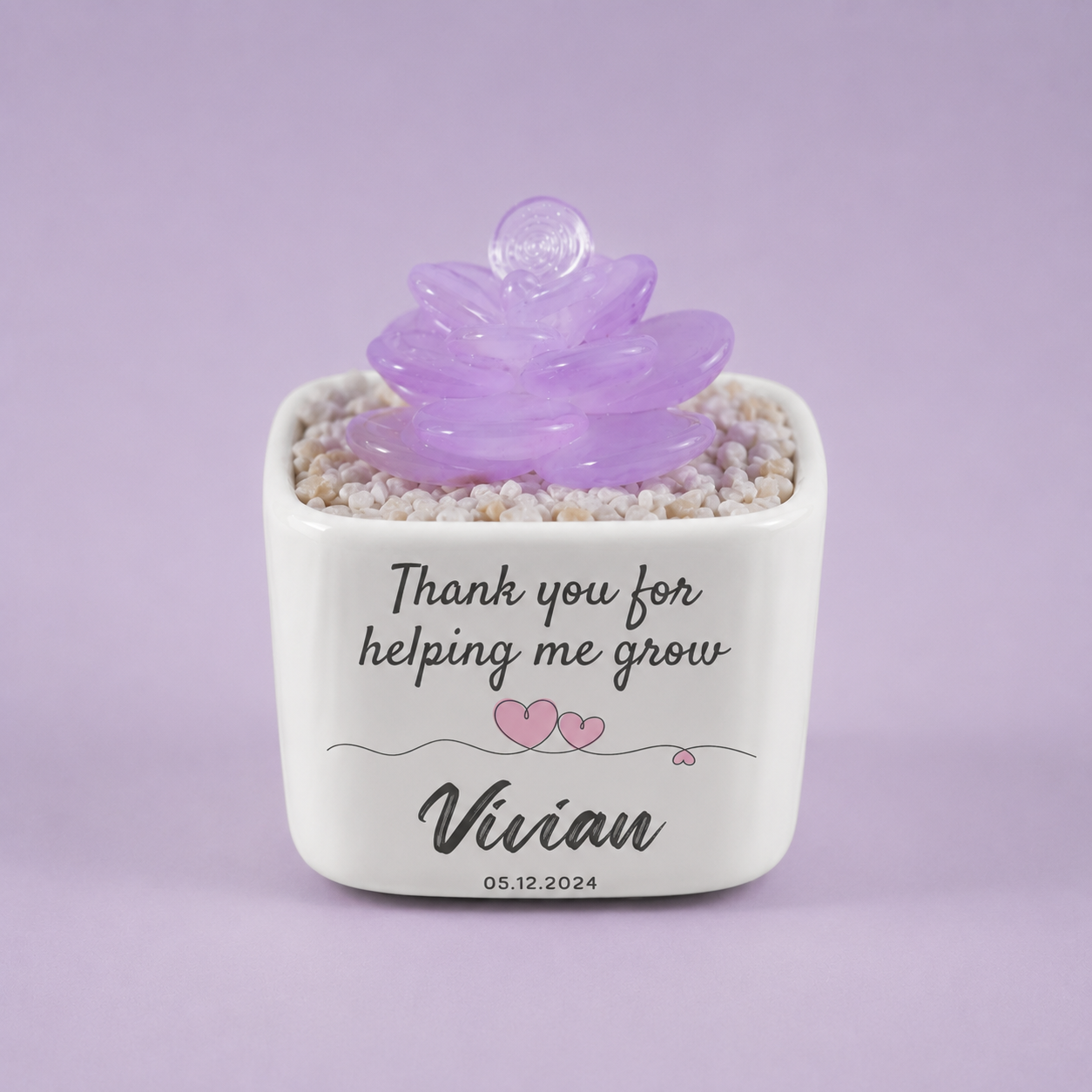 Glass Plant Pot – Personalized Name Mini Flower or Cactus Ornament, Teacher Appreciation Gift & Desk Decoration