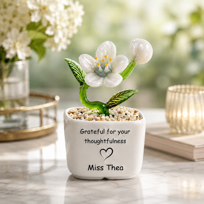 Glass Plant Pot – Personalized Name Mini Flower or Cactus Ornament, Teacher Appreciation Gift & Desk Decoration