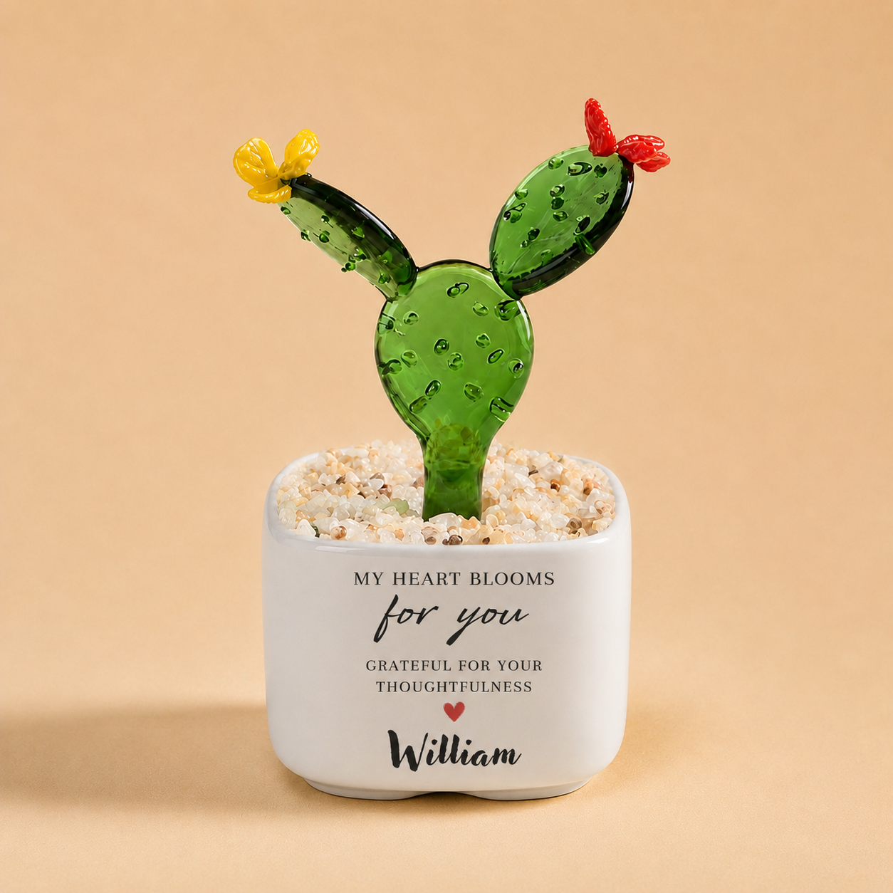 Glass Plant Pot – Personalized Name Mini Flower or Cactus Ornament, Teacher Appreciation Gift & Desk Decoration