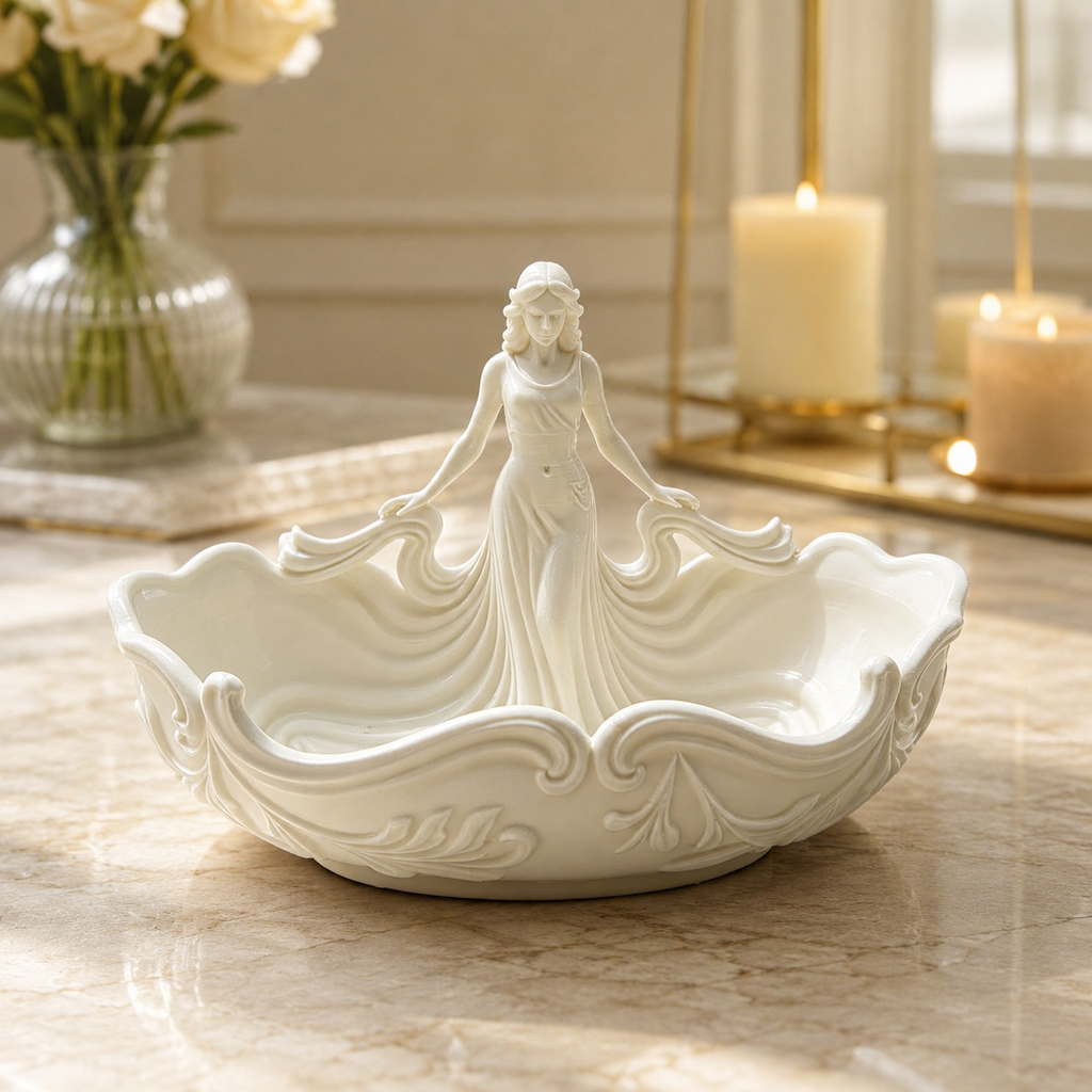 Elegant Woman Jewelry Dish – Pink Goddess Trinket Tray and Ceramic Ring Holder for Her