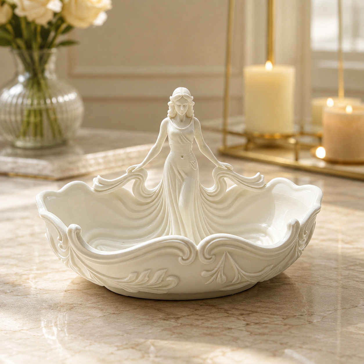 Elegant Woman Jewelry Dish – Pink Goddess Trinket Tray and Ceramic Ring Holder for Her
