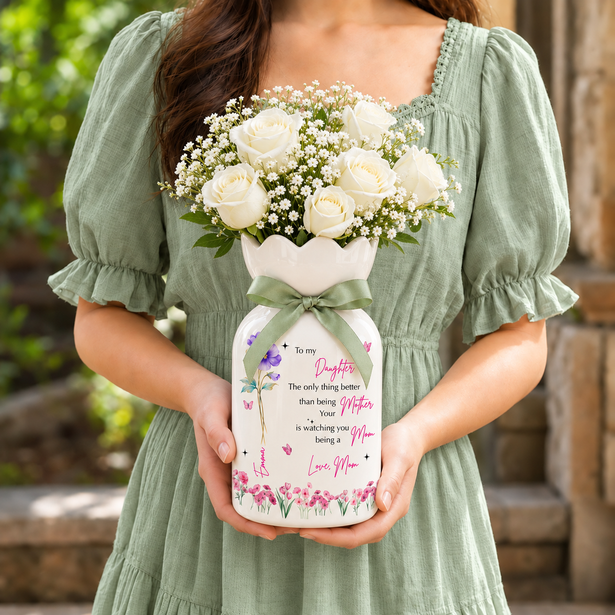 Personalized Daughter Flower Vase – Custom Mother Daughter Keepsake Gift