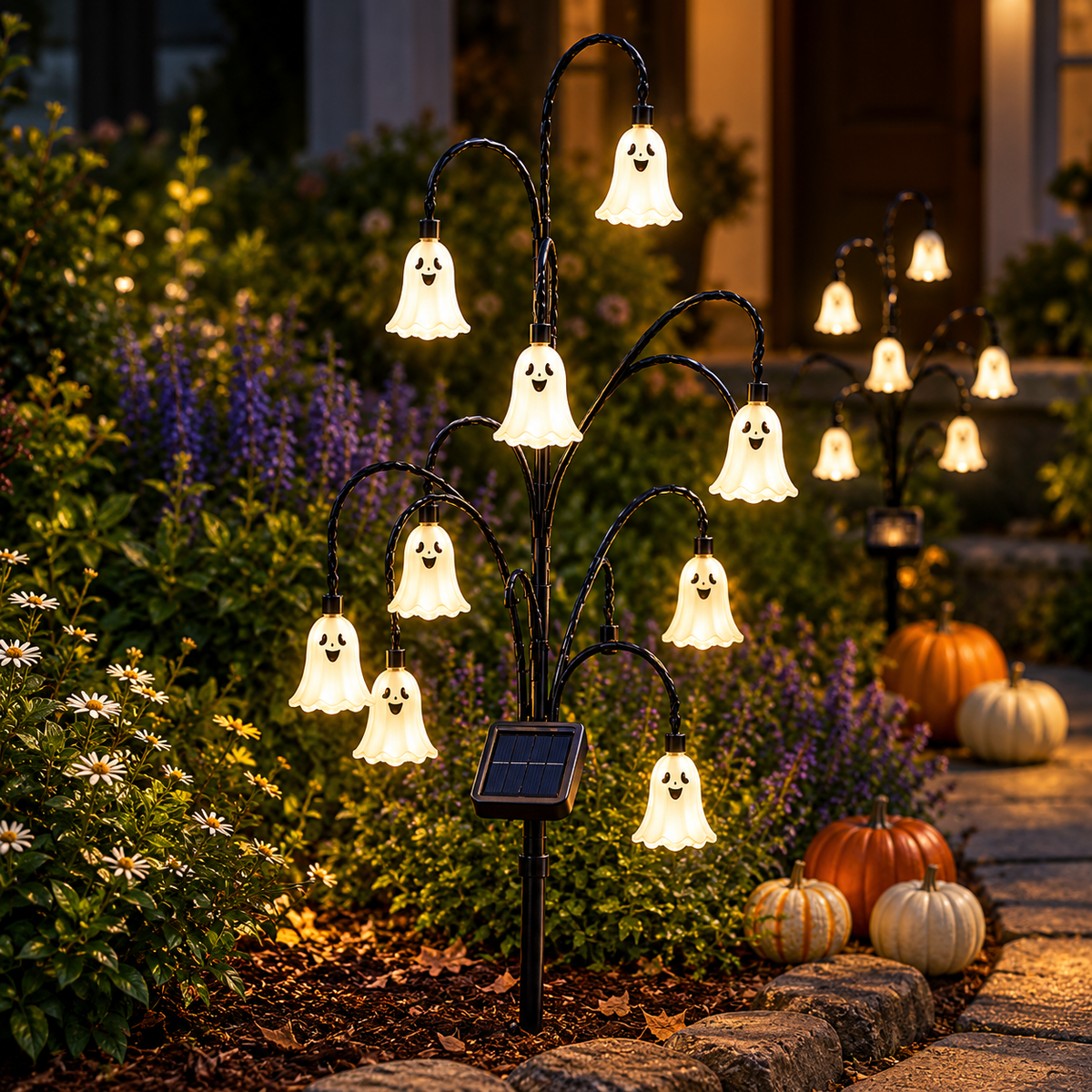 Halloween Ghost Tree Stake Light – Solar Powered Yard Path Lighting, Whimsical Porch & Lawn Holiday Ornament