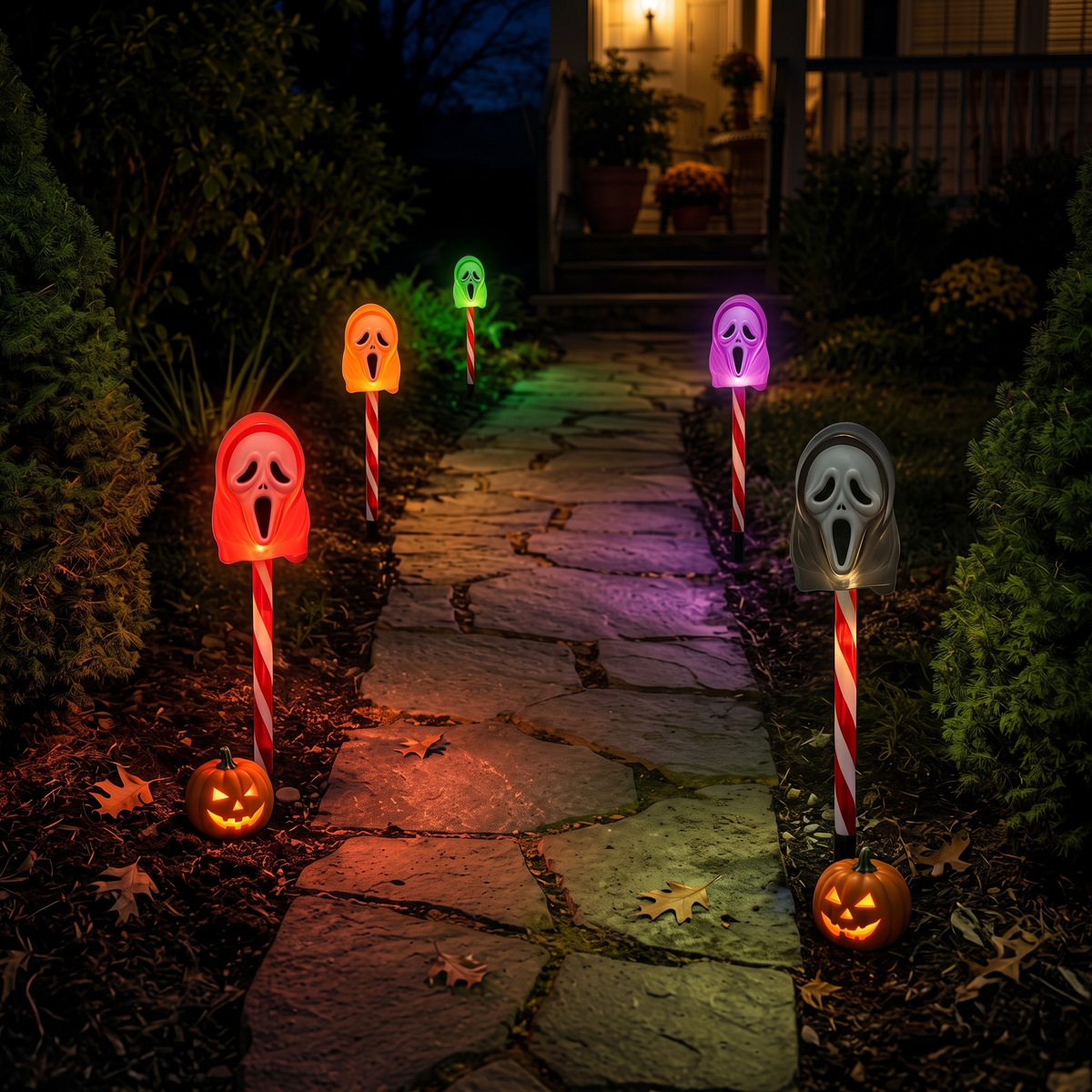 Halloween Solar-Powered Ghost Face Ground Lights for Garden Decoration