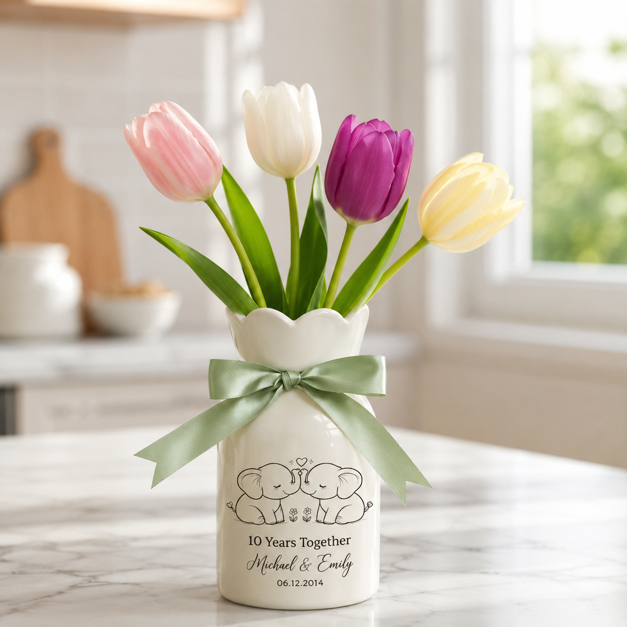 Ivory Anniversary Flower Vase – Personalized 14th Wedding Anniversary Gift for Couples