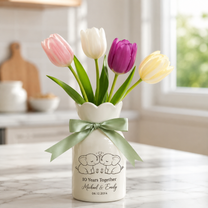 Ivory Anniversary Flower Vase – Personalized 14th Wedding Anniversary Gift for Couples