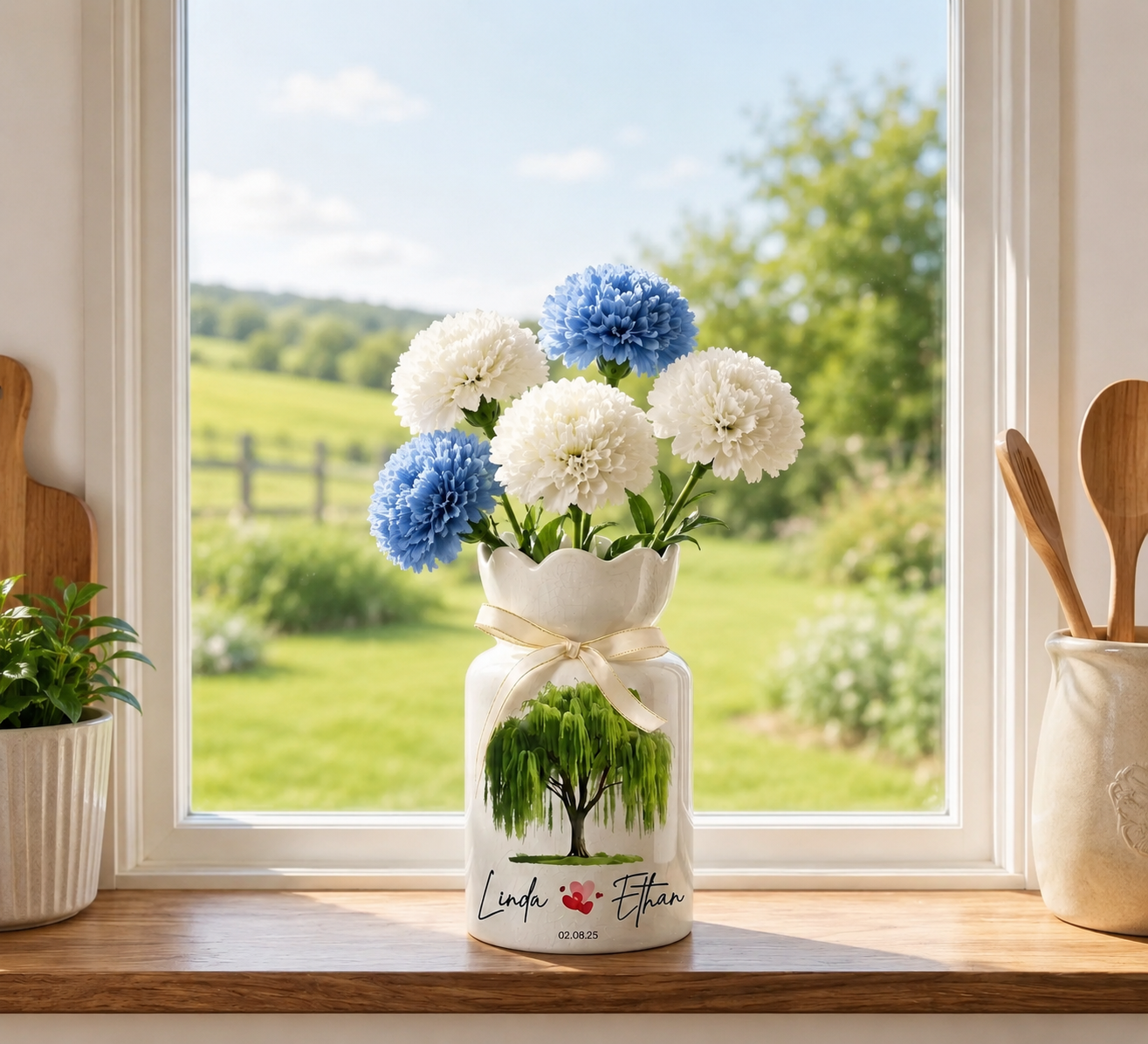 Personalized 9th Anniversary Willow Tree Flower Vase – Custom Ceramic Anniversary Gift for Wife & Couples