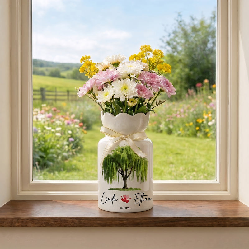 Personalized 9th Anniversary Willow Tree Flower Vase – Custom Ceramic Anniversary Gift for Wife & Couples