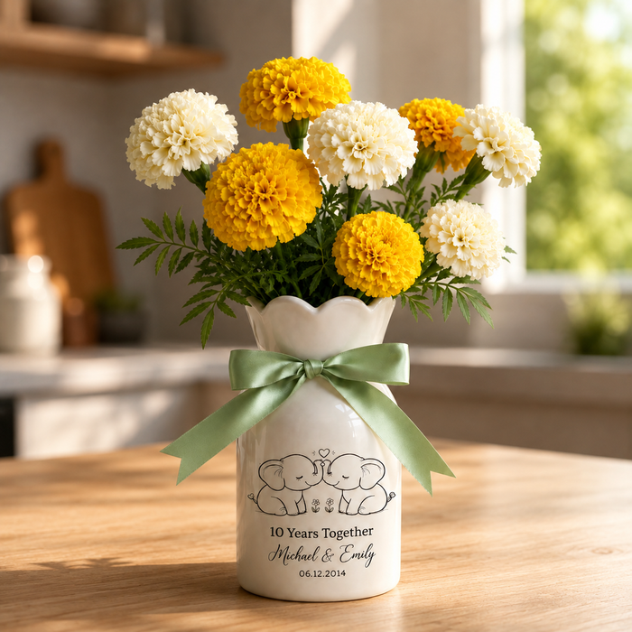 Ivory Anniversary Flower Vase – Personalized 14th Wedding Anniversary Gift for Couples