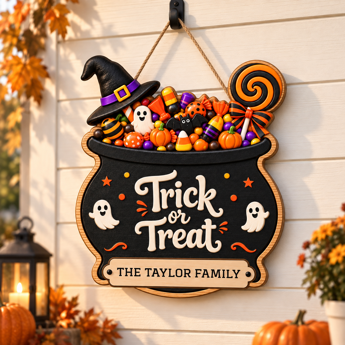 Personalized Trick or Treat Halloween Door Sign