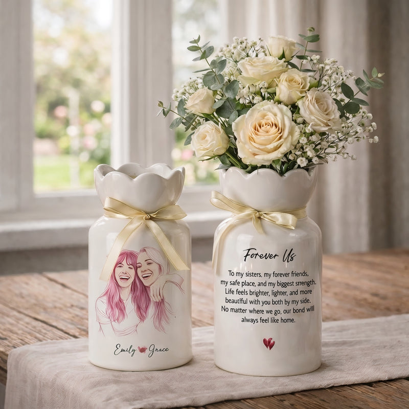 Personalized Besties Photo Ceramic Vase – Custom Photo Best Friend Flower Vase