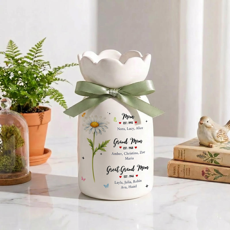Personalized Birth Month Flower Vase – First Mom Then Grandma Now Great Grandma Gift