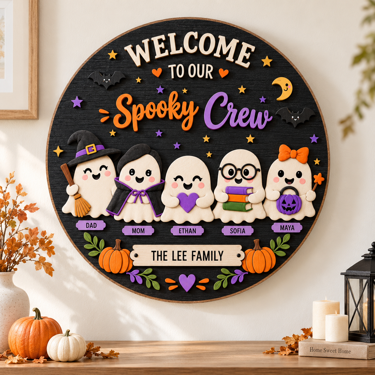 Personalized Boo Crew Halloween Door Hanger Wall Sign