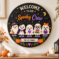 Personalized Boo Crew Halloween Door Hanger Wall Sign