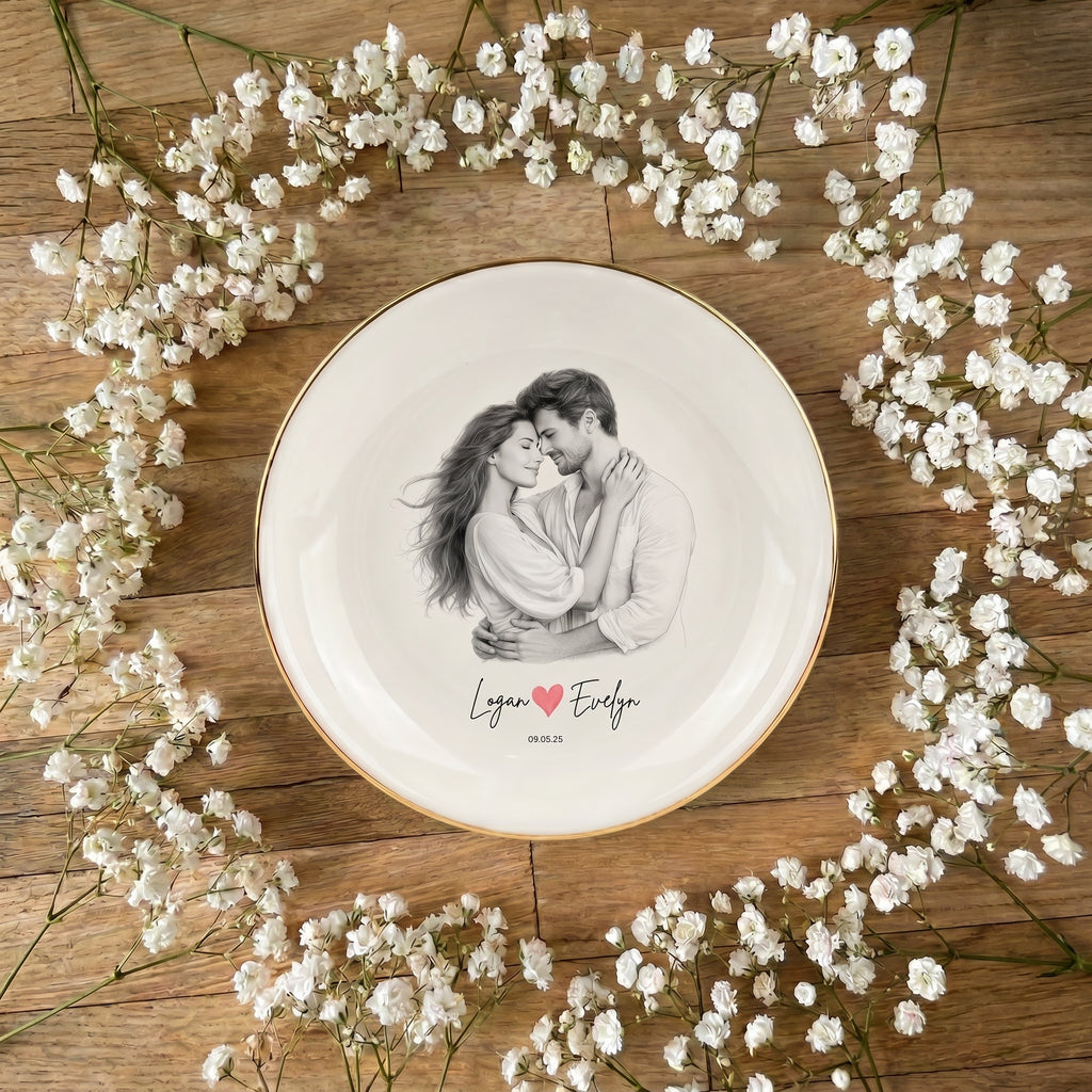 Custom Engagement Ring Dish, Personalized Photo Wedding Keepsake Gift