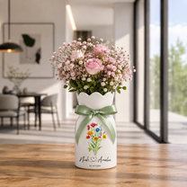 Personalized Wedding Flower Vase, Custom Birth Flower Couple Gift with Names & Wedding Date