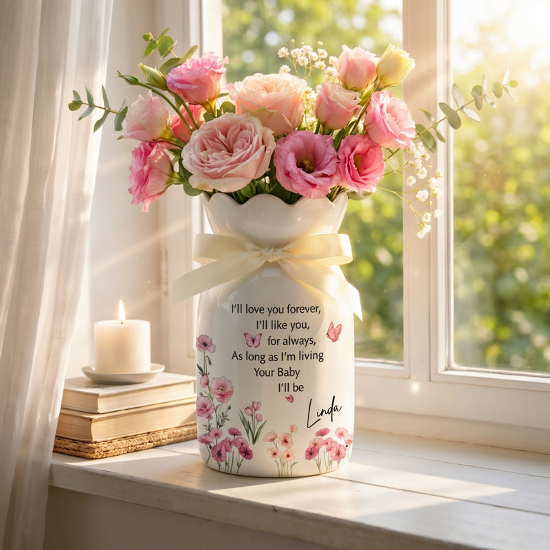 Personalized Mom Photo Flower Vase – Custom Portrait Ceramic Vase Gift for Mom