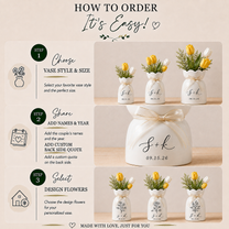 Custom Ceramic Botanical Flower Vase – Personalized Wedding Vase Gift for Couples