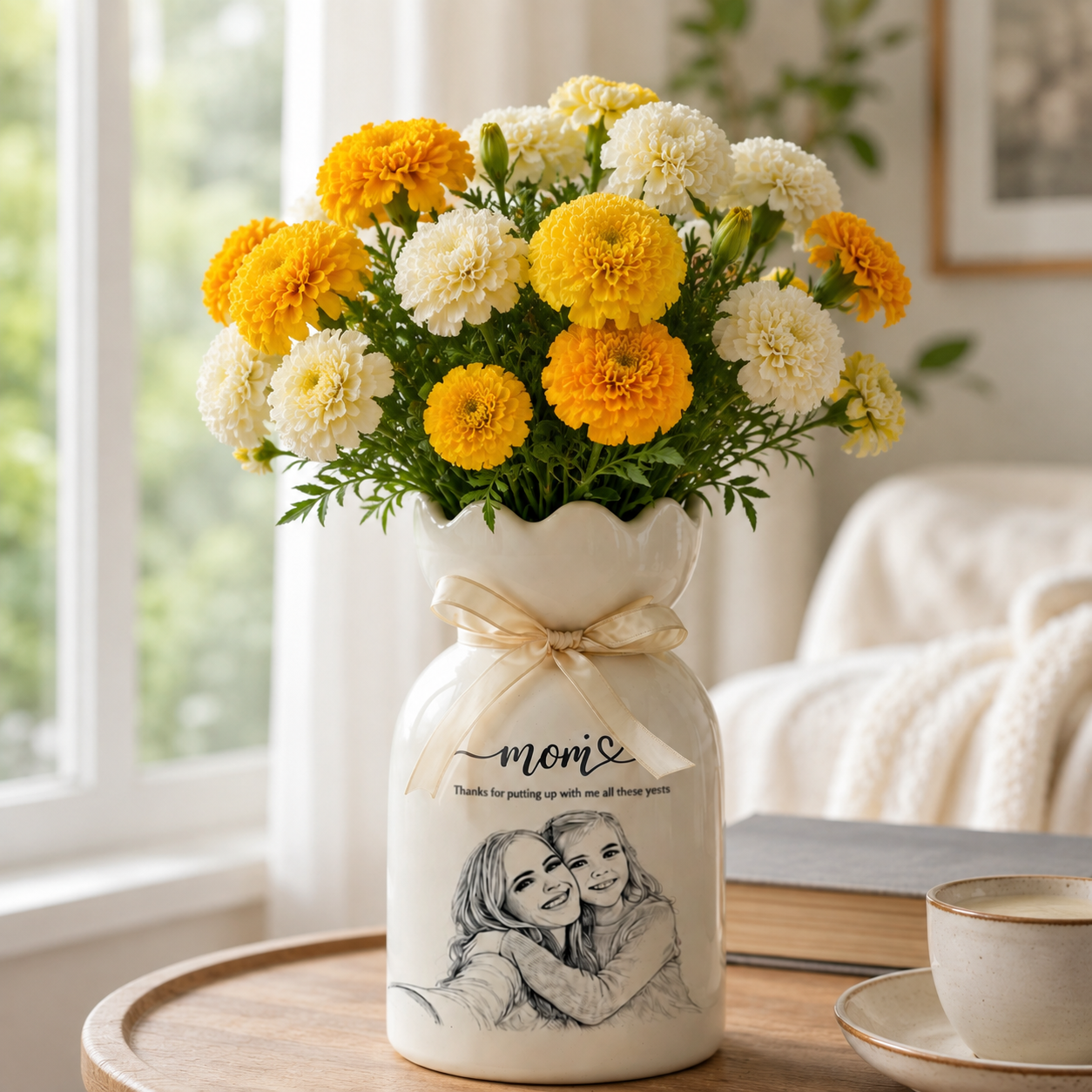 Personalized Mom Photo Flower Vase – Custom Portrait Ceramic Vase Gift for Mom