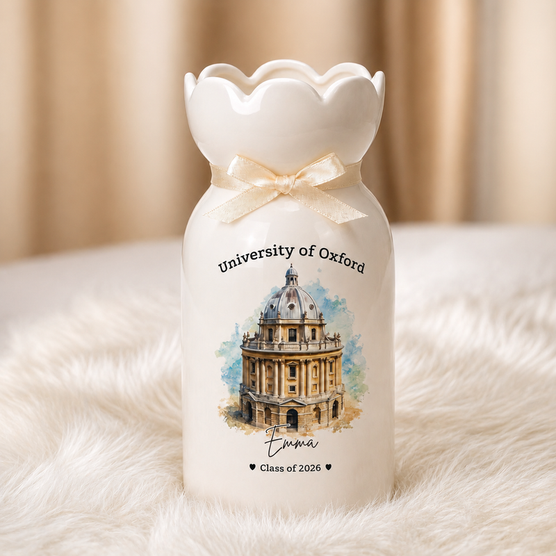 Custom University Vase – Personalized College Graduation Gift, Class of 2026 Keepsake