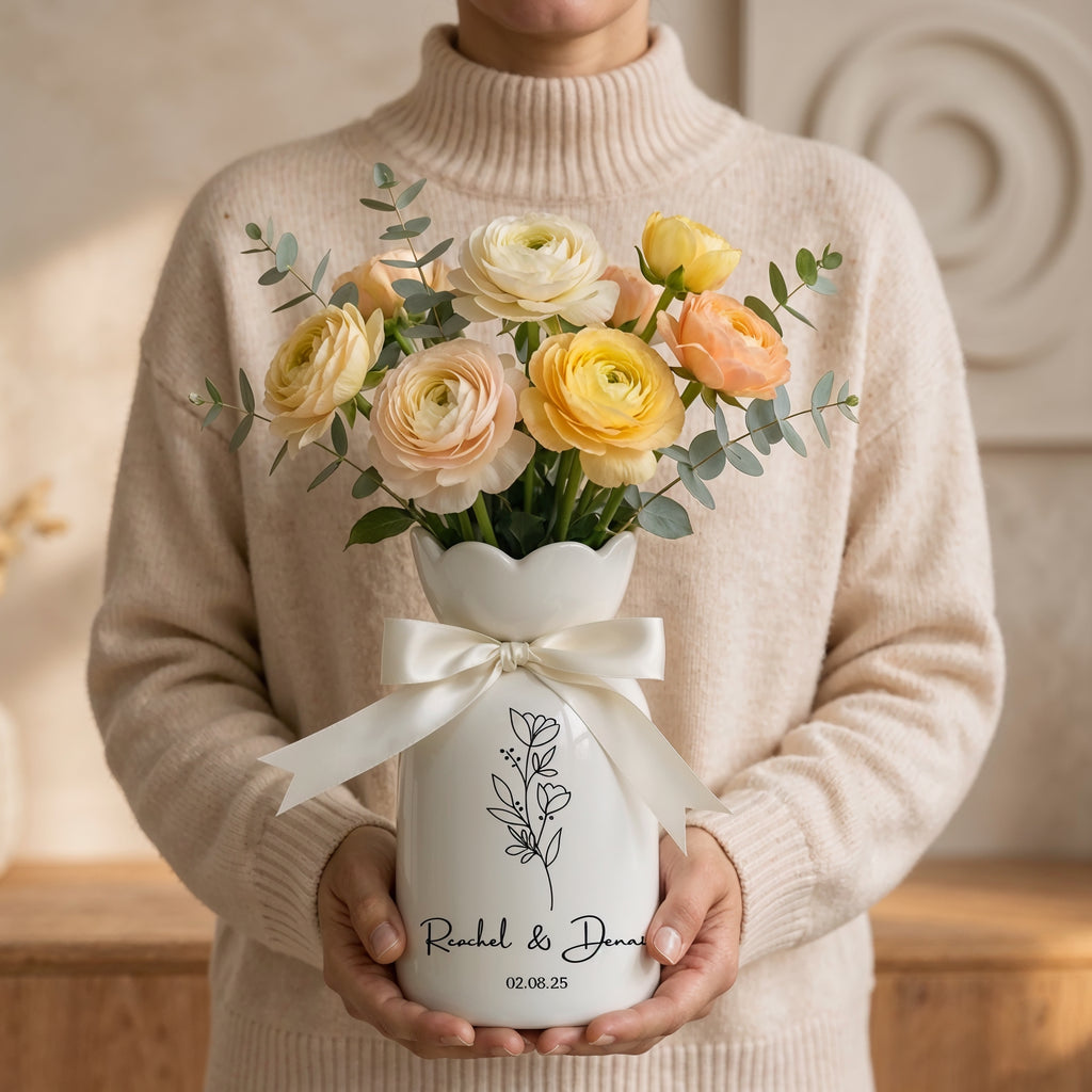 Custom Wedding Gifts Flower Vase – Personalized Engagement & Newlywed Couple Gift