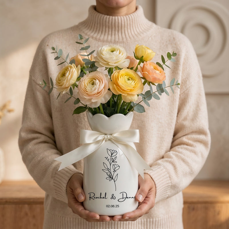 Custom Wedding Gifts Flower Vase – Personalized Engagement & Newlywed Couple Gift