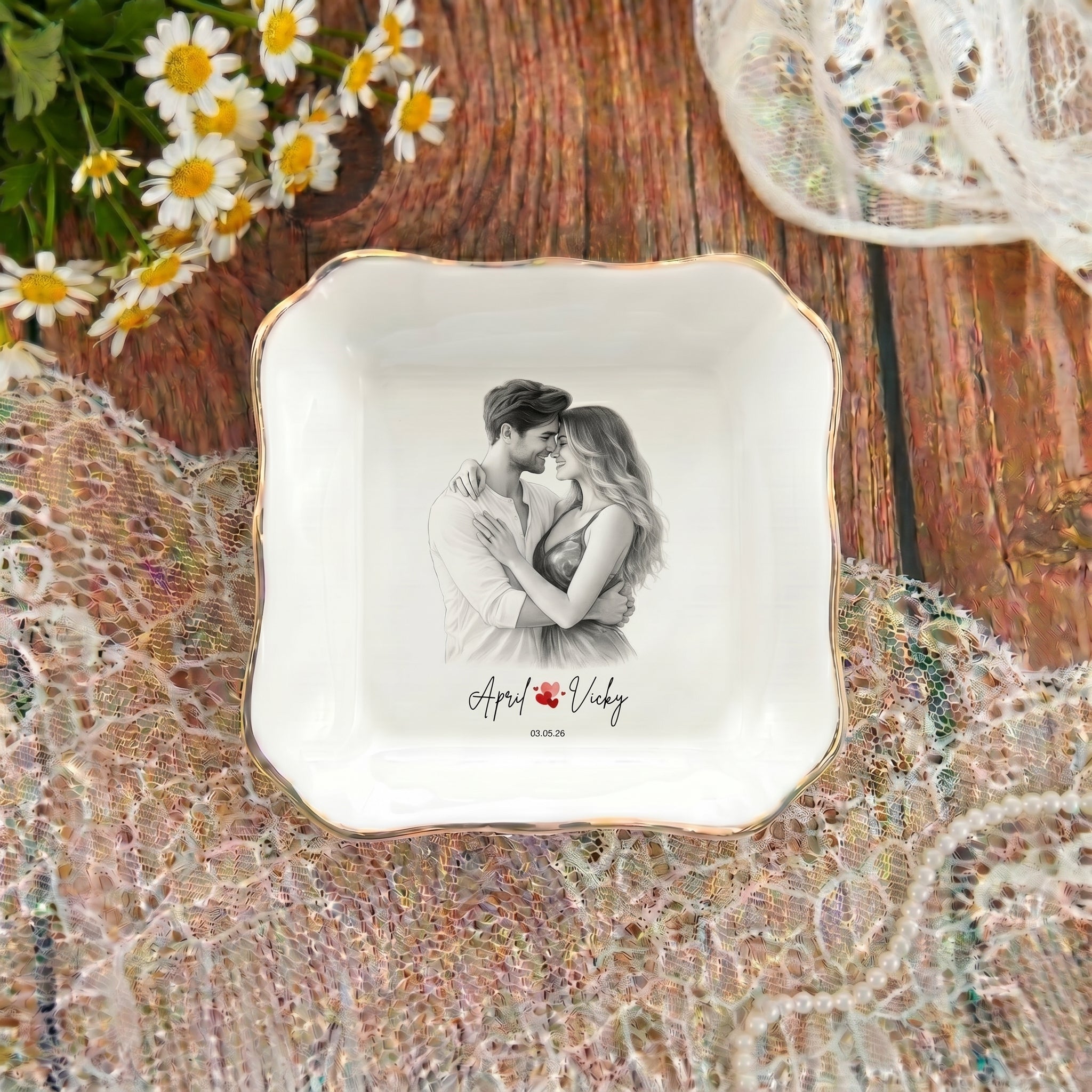 Custom Engagement Ring Dish, Personalized Photo Wedding Keepsake Gift