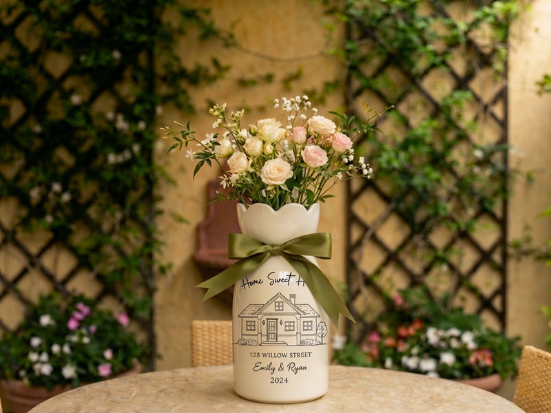 Personalized First Home Gift Ceramic Flower Vase – Custom New Home & Housewarming Gift