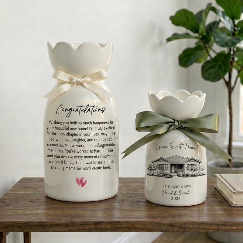 Personalized First Home Flower Vase – Custom New Home Gift for Couples