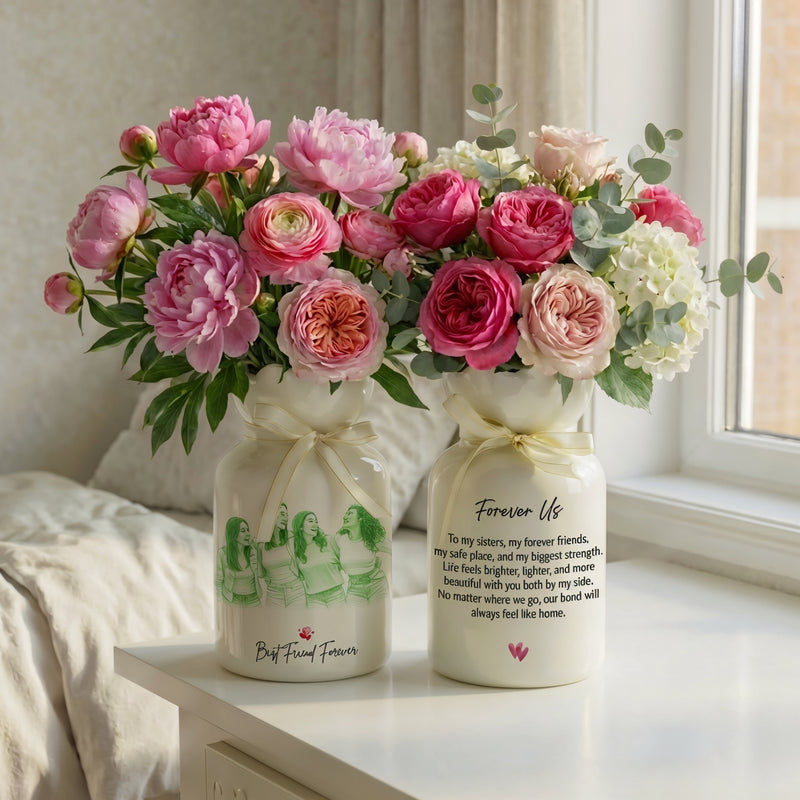 Personalized Besties Photo Ceramic Vase – Custom Photo Best Friend Flower Vase