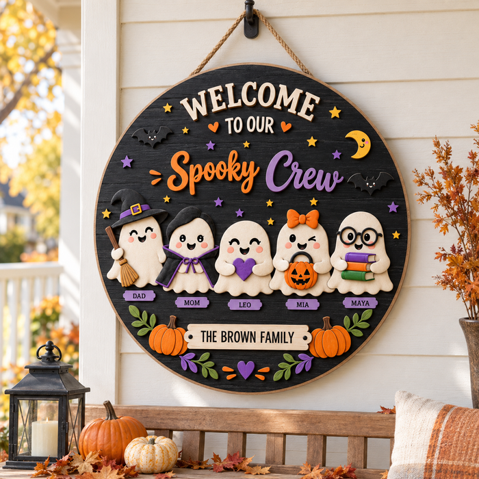 Personalized Boo Crew Halloween Door Hanger Wall Sign