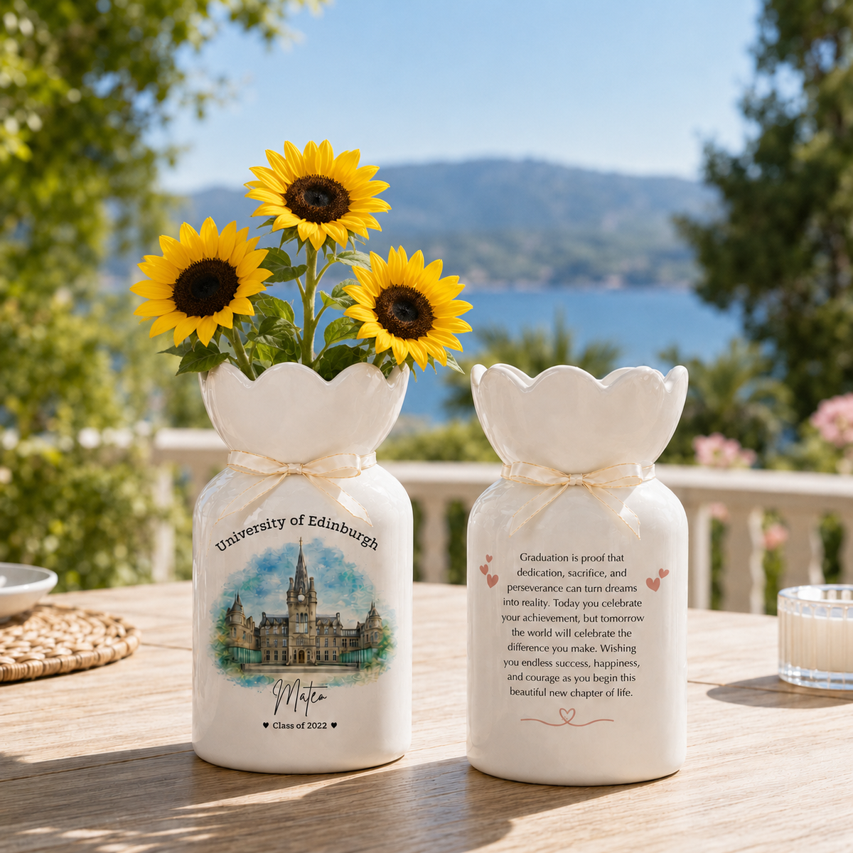 Custom University Vase – Personalized College Graduation Gift, Class of 2026 Keepsake