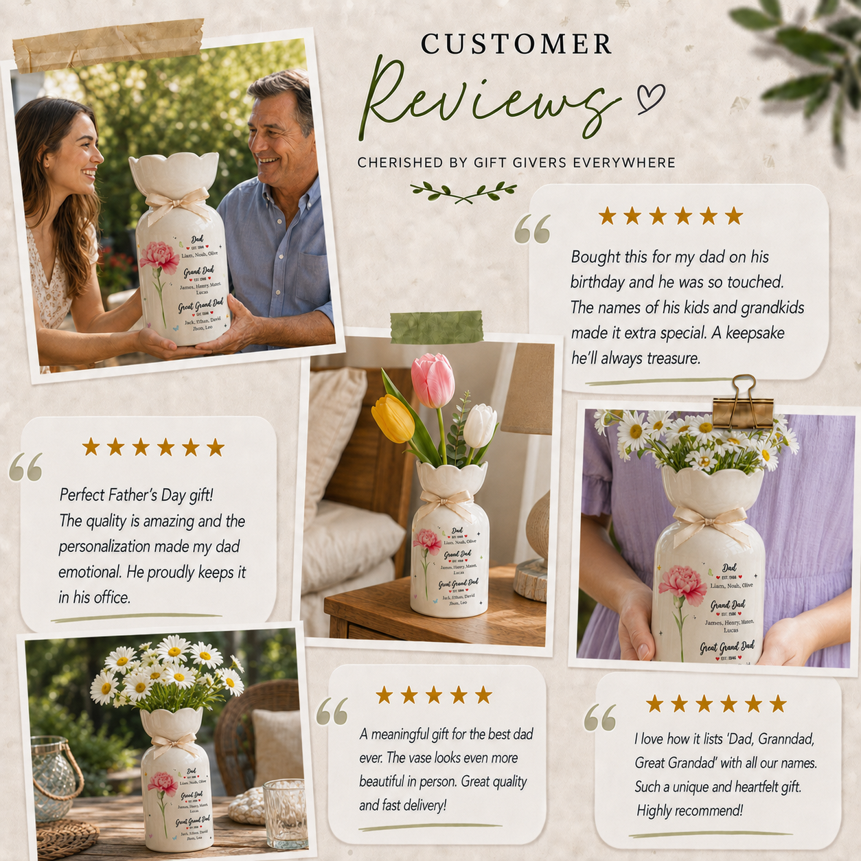 Personalized Great Grandfather Flower Vase – Custom Father’s Day Gift from Grandkids