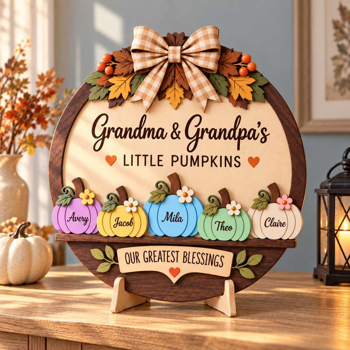 Custom Grandma & Grandpa Fall Pumpkin Door Hanger
