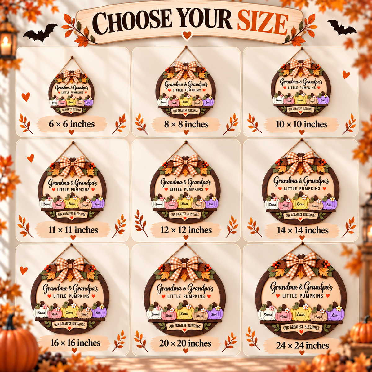 Custom Grandma & Grandpa Fall Pumpkin Door Hanger