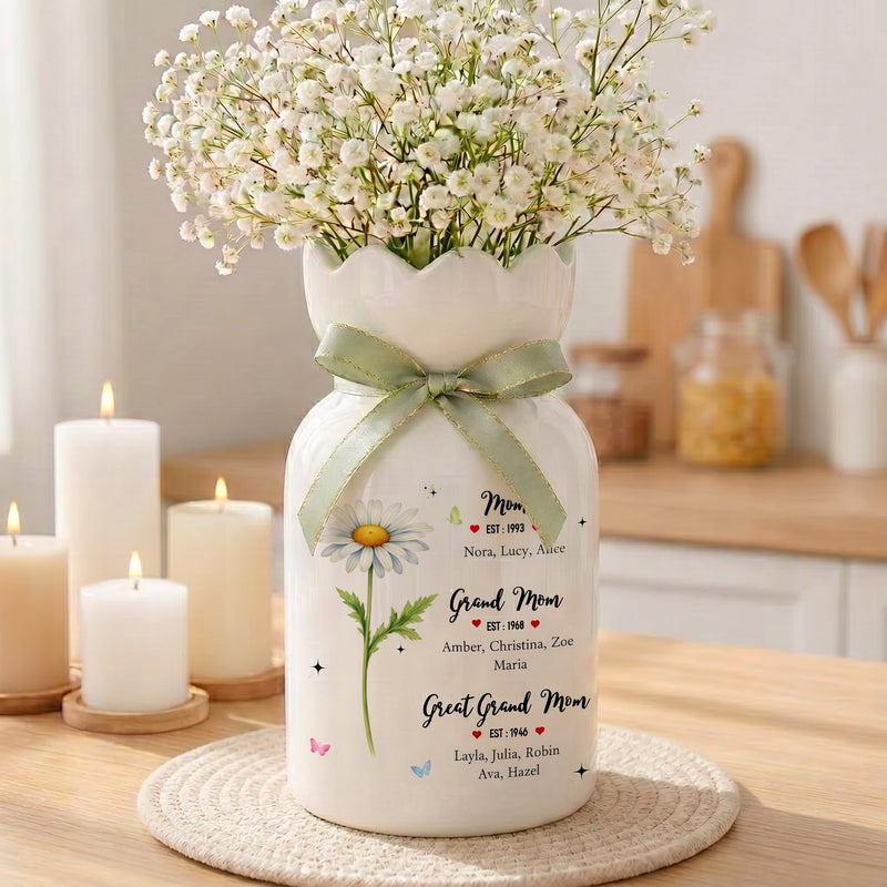 Personalized Birth Month Flower Vase – First Mom Then Grandma Now Great Grandma Gift
