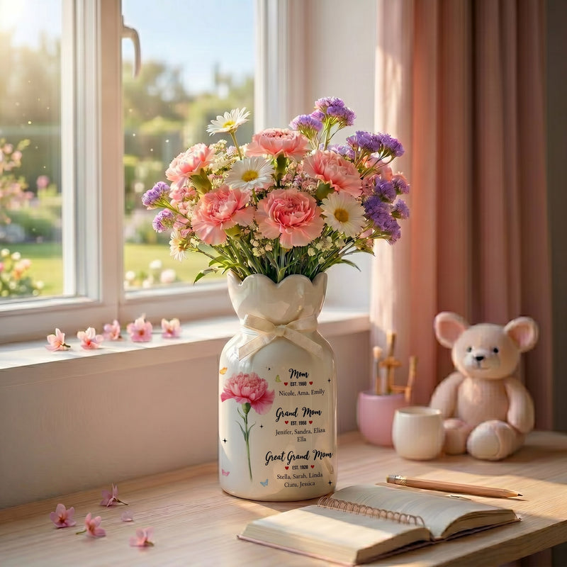 Personalized Birth Month Flower Vase – First Mom Then Grandma Now Great Grandma Gift
