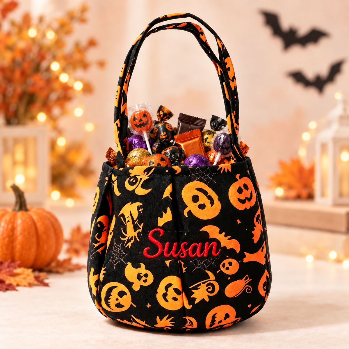 Custom Name Embroidery Halloween Basket for Kids