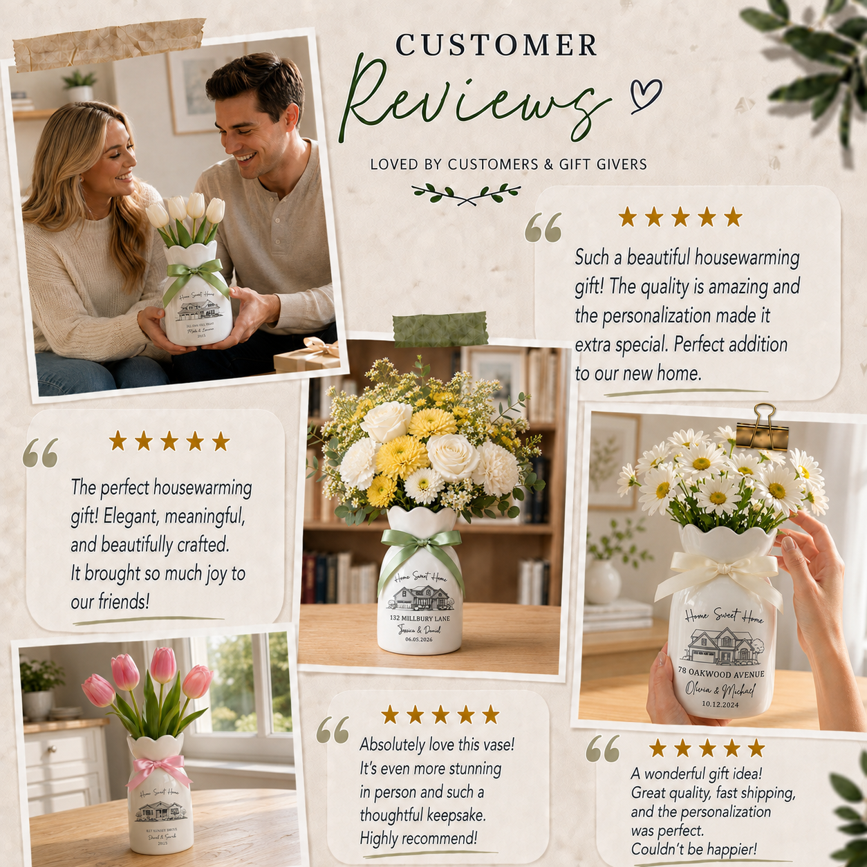 Personalized First Home Flower Vase – Custom New Home Gift for Couples