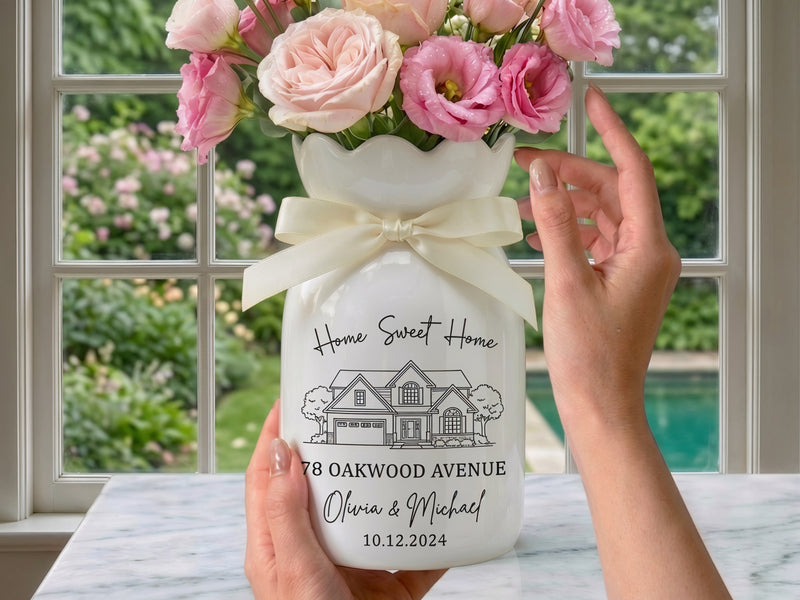 Personalized First Home Flower Vase – Custom New Home Gift for Couples
